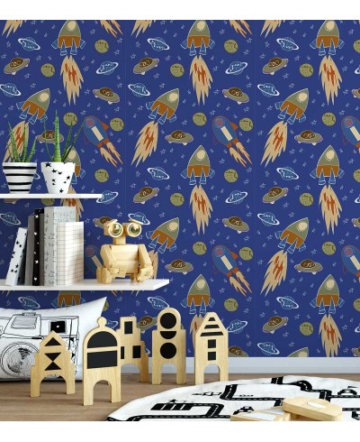 Papel de parede com cores azul, laranja, marrom, verde e detalhes brancos - Infantil 154