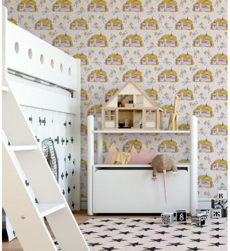 Papel de parede em tons rosa, roxo e amarelo - Infantil 161