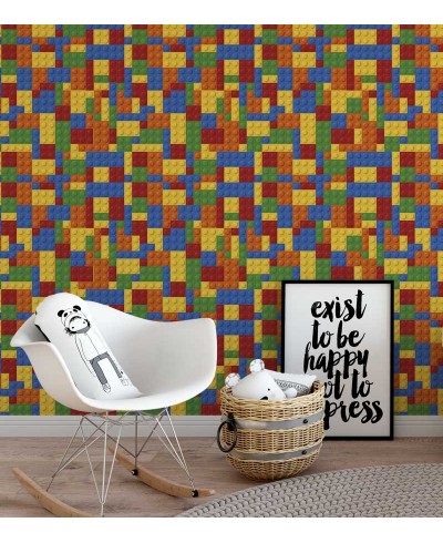 Papel de Parede lego coloridos nas cores amarelo, vermelho azul, laranja e verde - Kids 08