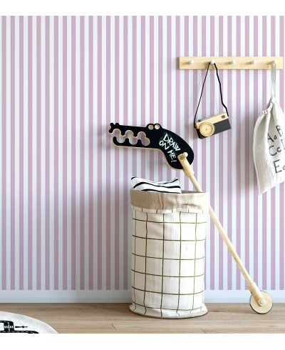 Papel de Parede Infantil Listrado em Rosa Claro e Branco - Kids 12