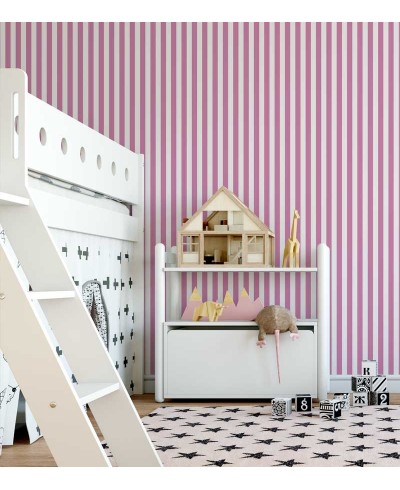 Papel de Parede Infantil Listrado em Rosa e Branco - Kids 14