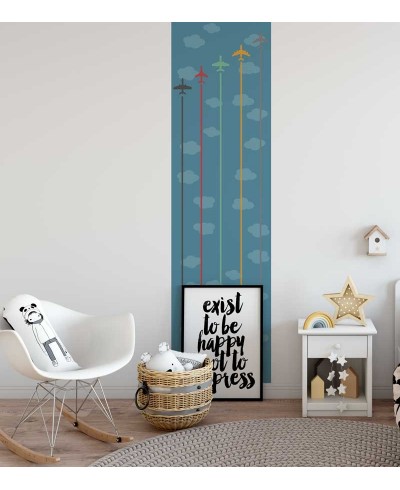 Papel de Parede Infantil aviões em fundo azul com nuvens em azul claro - Kids 18