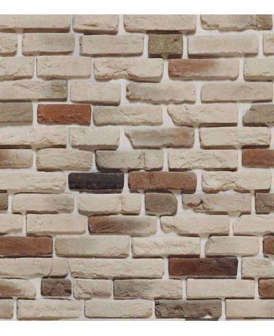 Papel de parede modelo tijolos em tons de bege, com detalhes na cor marrom, cinza e preto - Textura 44