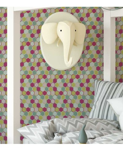 Papel de parede em tons de verde, rosa e branco - Teen 08