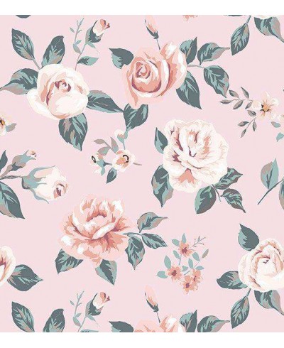 Papel de parede vintage rose floral rosa e azul com fundo rosa claro