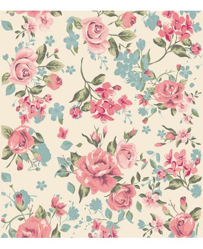 Papel de parede romântico rosa, verde e cinza com fundo bege