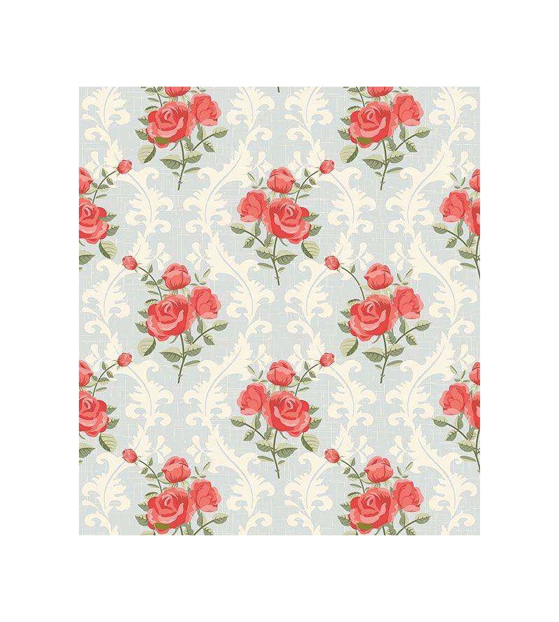 Papel de parede floral romântico rosa e vermelho com fundo cinza e branco