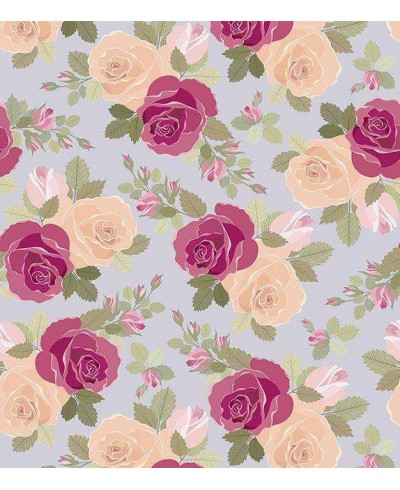 Papel de parede floral romântico bege, bordo, verde musgo e fundo cinza