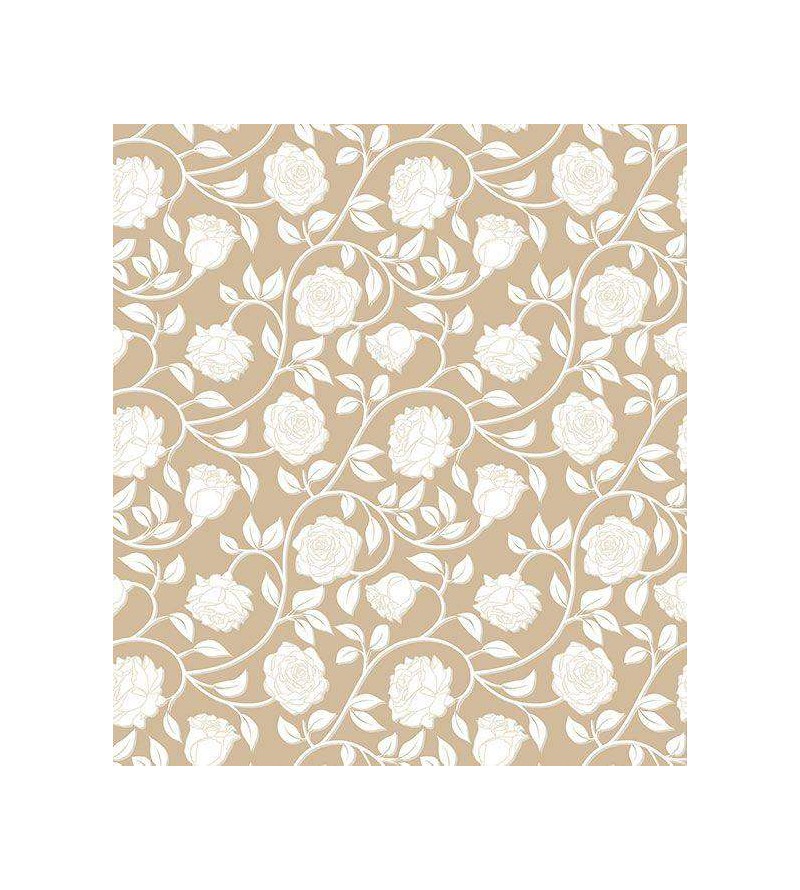 Papel de parede romântico florais brancos e fundo marrom claro