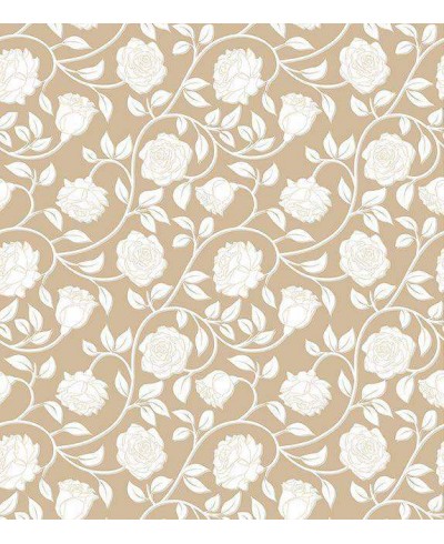 Papel de parede romântico florais brancos e fundo marrom claro