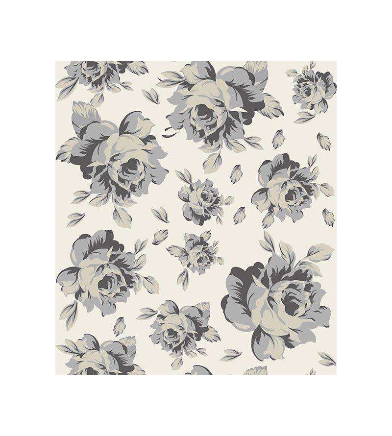 Papel de parede florais cinzas com fundo em branco gelo