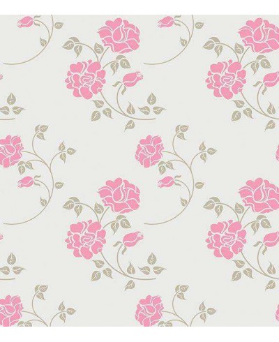 Papel de parede minimalista floral rosa em fundo cinza
