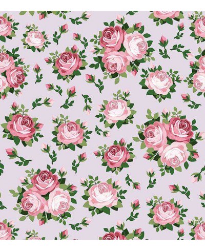 Papel de parede rama de flores na cores rosa e verde com fundo cinza