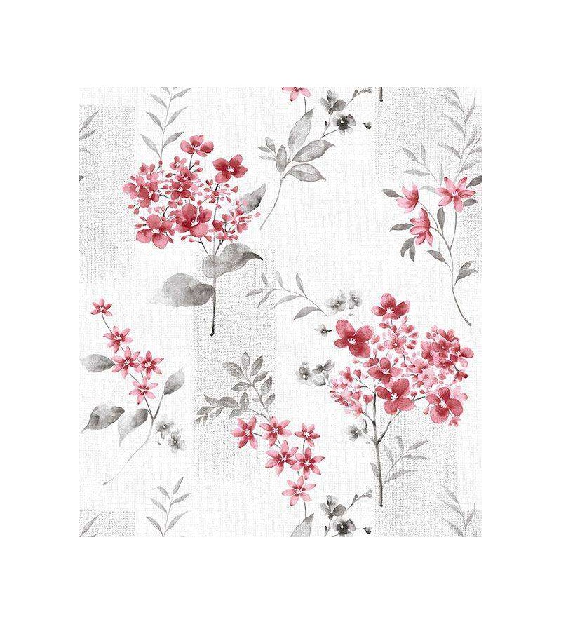 Papel de parede com fundo branco e desenhos em tons cinza e vermelho - Dream 03