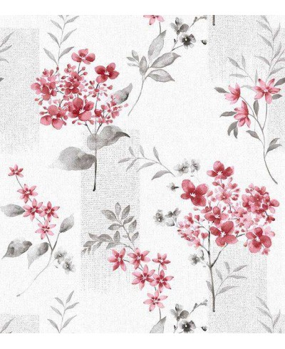 Papel de parede com fundo branco e desenhos em tons cinza e vermelho - Dream 03