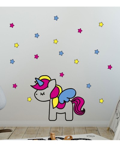Sticker Unicórnio com Estrelas Coloridas Infantis