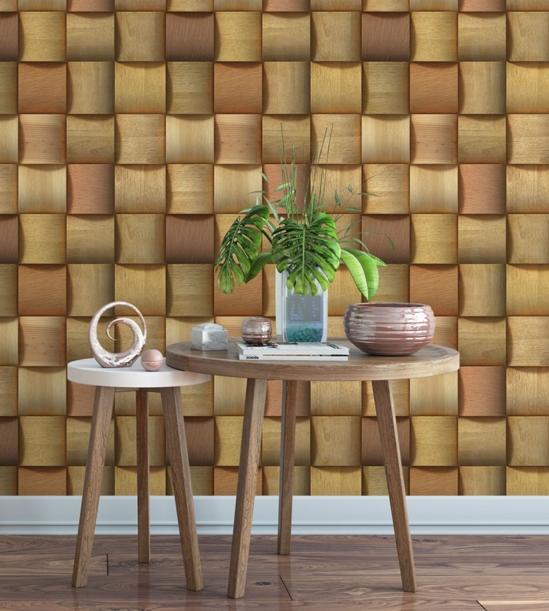 Papel de parede estilo tacos quadrados de madeira - Madeira 116