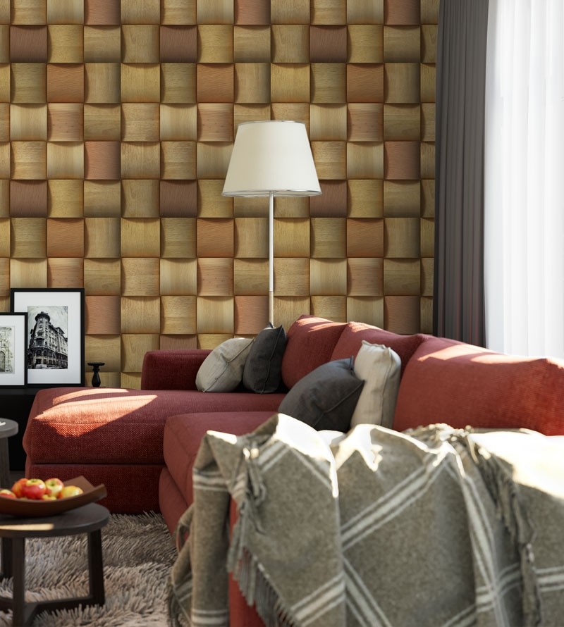 Papel de parede estilo tacos quadrados de madeira - Madeira 116