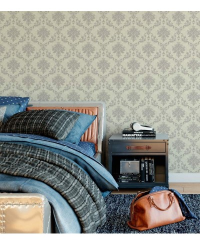 Papel de parede em tons de verde e cinza- Damask 28