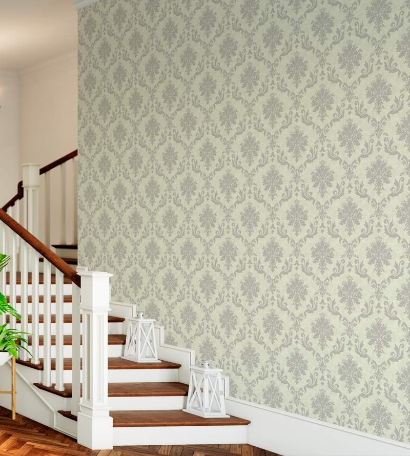 Papel de parede em tons de verde e cinza- Damask 28