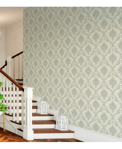 Papel de parede em tons de verde e cinza- Damask 28