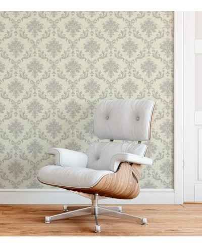 Papel de parede em tons de verde e cinza- Damask 28