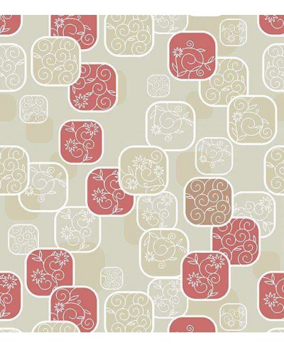 Papel de parede em tons nude com destalhes em tons vermelho, bege e branco - Contemporâneo 07