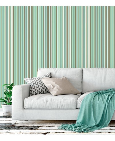 Papel de parede com listras em tons de verde, marrom e branco - Listrado 134
