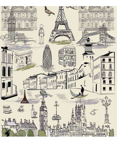 Papel de parede com fundo bege e detalhes em verde e preto - Contemporâneo 22