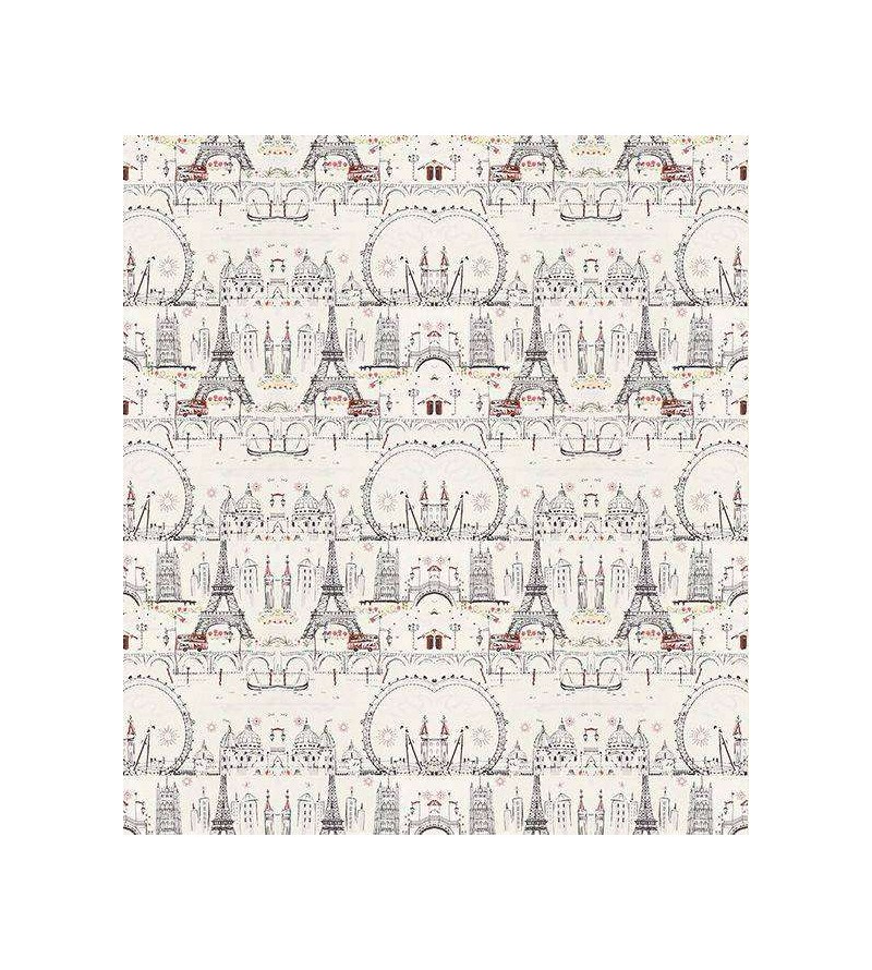 Papel de parede com fundo bege e detalhes da torre Eiffel em vermelho e preto - Contemporâneo 23