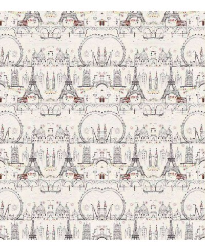 Papel de parede com fundo bege e detalhes da torre Eiffel em vermelho e preto - Contemporâneo 23