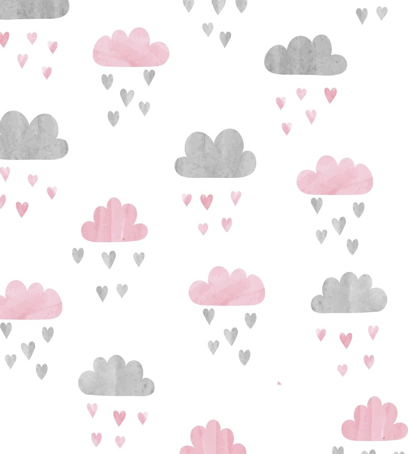 Papel de Parede Infantil em fundo branco gotas cinza e rosa - Kids 238