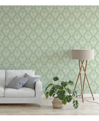 Papel de parede com Fundo Verde com detalhes em tons de Branco