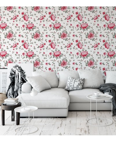 Papel de parede arranjo de flores Rosas fundo branco