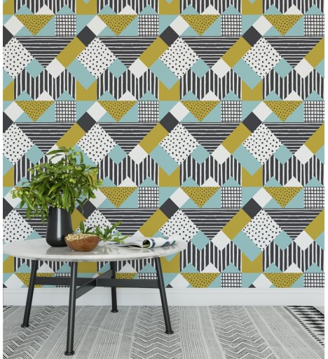 Papel de parede Listrado com Formas e Lindas Cores - Geométrico 450