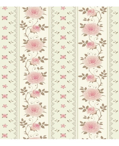 Papel de parede com Lindas flores e Listras Cinzas Claras - Rose 427