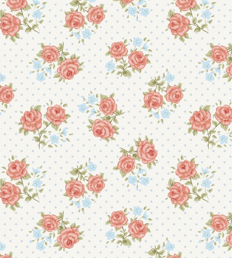 Papel de parede vintage floral vermelho e azul com fundo branco