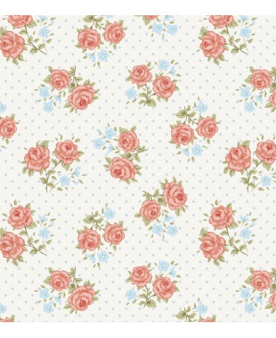 Papel de parede vintage floral vermelho e azul com fundo branco