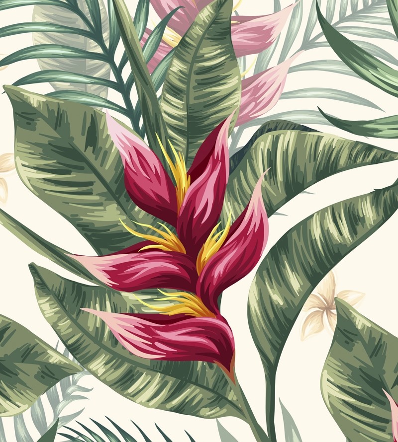 Papel de parede com Flores em tons Verde e Vermelho - Nature 213