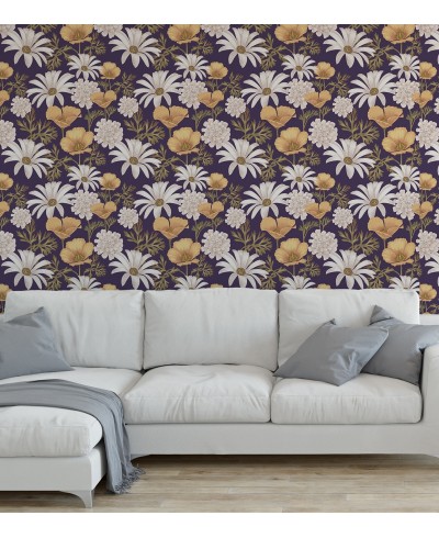 Papel de parede com Flores em tons de Roxo e Laranja - Nature 215