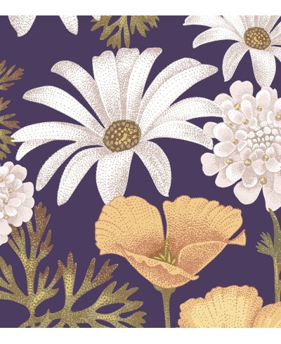 Papel de parede com Flores em tons de Roxo e Laranja - Nature 215