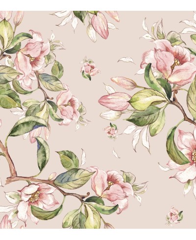 Papel de parede Ramos Florais Rosa e Verde com fundo rosa acinzentado