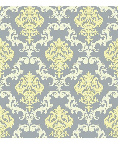 Papel de parede com fundo cinza e desenhos em tons amarelos - Damask 19