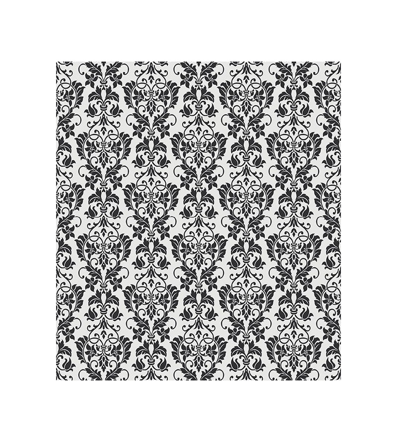 Papel de parede com fundo branco e desenhos preto - Damask 24
