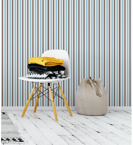 Papel de parede com listras azul cinza marrom e branco - Listrado 1029