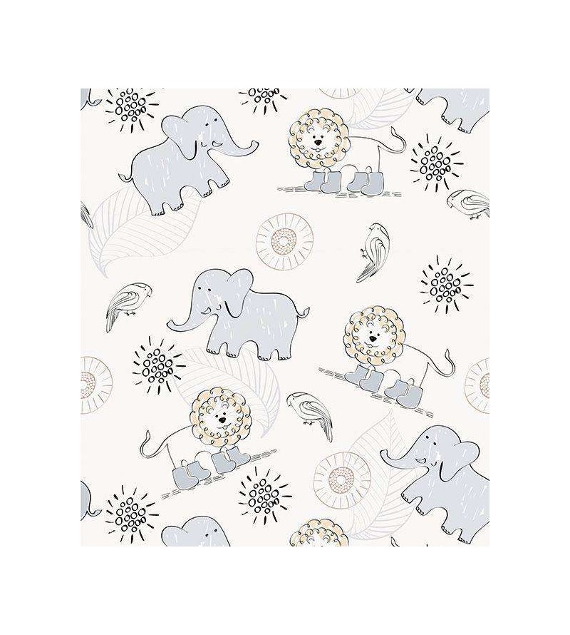 Papel de Parede Bebê Safari Elefantes e Leões