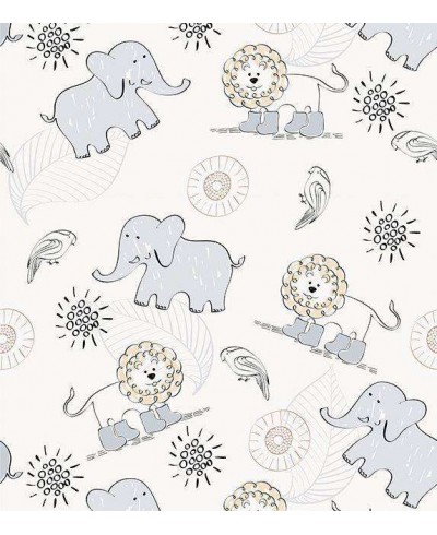 Papel de Parede Bebê Safari Elefantes e Leões