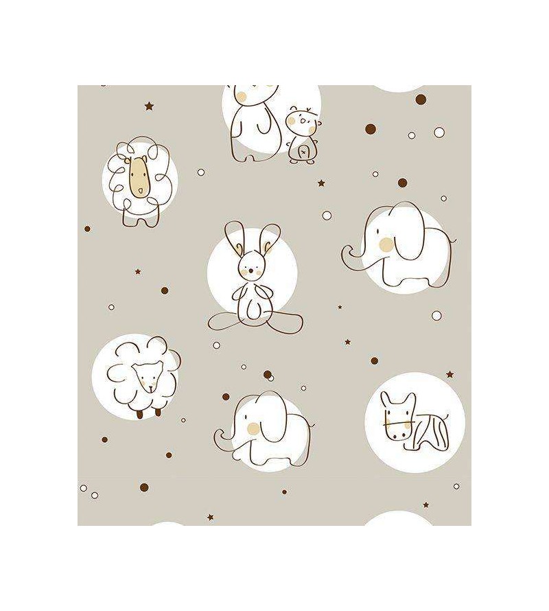 Papel de Parede Bebê Marrom Claro Animais