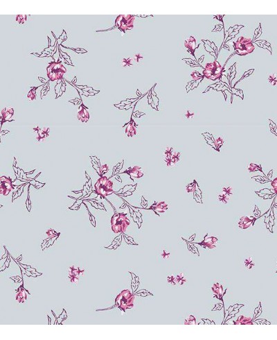 Papel de parede floral com fundo cinza claro, flores em bordo e rosa com galhos em tons de roxo - Encanto 14