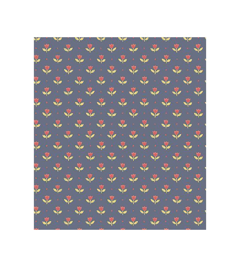 Papel de parede floral tons de cinza e flores em carmim e folhagem nude - Condessa 26